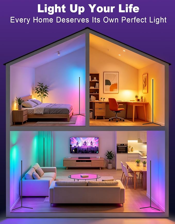 MOMSIV RGB Corner Floor Lamp, LED Corner Light with 16 Million Colors | 200+ Dynamic Effects, Modern Design, Music Sync, Control By Remote & APP, for Bedroom, Living Room, Office, Gaming Room