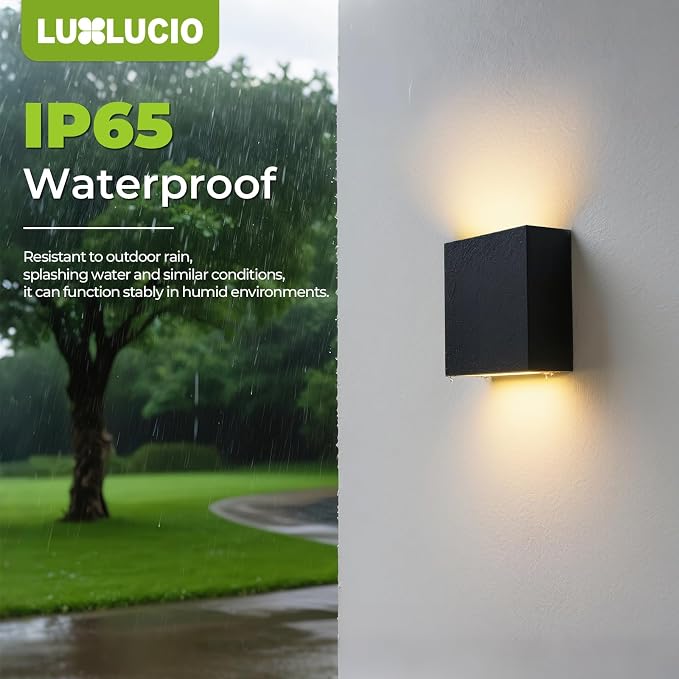 2 Pack Indoor Outdoor Black Up and Down LED Wall Light, Modern Bedroom/Porch Wall Lamp, IP65 Waterproof, 5%-100% Dimmable 18W 1620lm, 5CCT (2700K-5000K), CRI 90+, 120V-277V