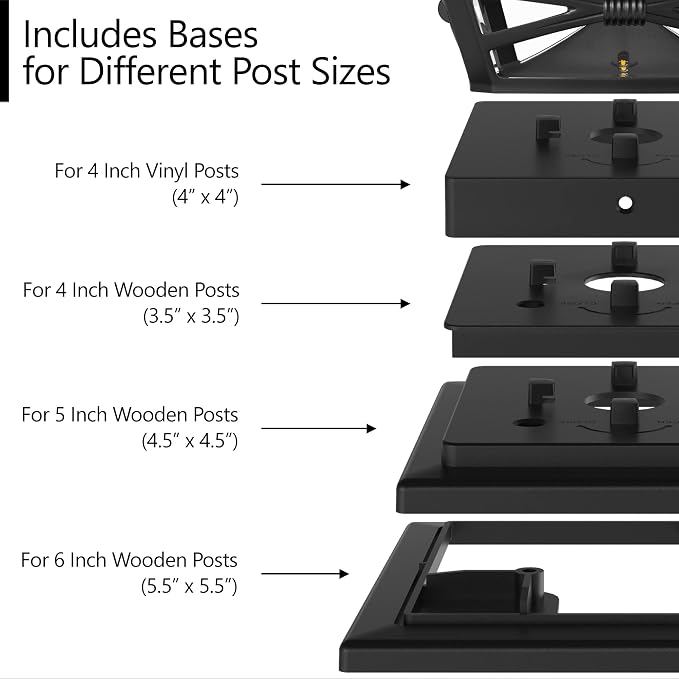Renaissance Solar Outdoor Post Cap Lights - Includes Bases for 4x4 5x5 6x6 Posts - Bright LED Light - Slate Black (1 Pack) | Slate Black, fence/deck/garden/patio posts, UV fade-protected plastic, auto-on, 7-8h runtime, cordless, IP44, 25lm warm white