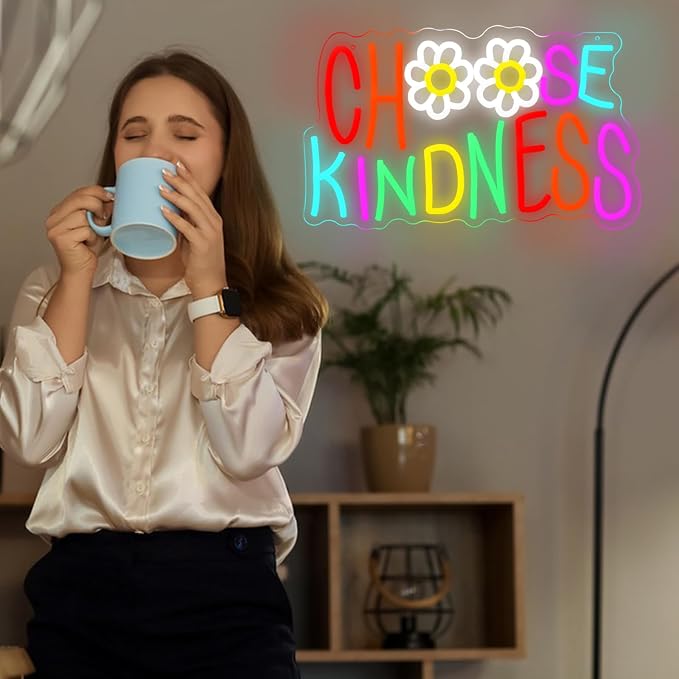 LISIGNVE Choose Kindness Neon Sign USB Powered Be Kind Neon Light for Wall Decor LED Motivational Quotes Light Up Sign for Home Bedroom Living Room Nursery Office Coffee Shop