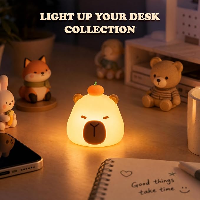 UNEEDE Mini Capybara Night Light with Lanyard, 8 Color Changing Rechargeabl | Portable Mini Kids Night Light , Soft Silicone Cute Lamp for Bedroom & Camping, Capybara Gifts