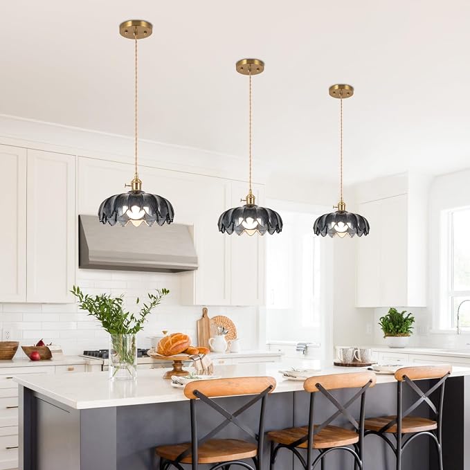 Battery Operated Pendant Light,Gray Blue Vintage Light Fixtures RGB Rechargeable Light Bulb 2500mAh 9.8in with Remote Control Wireless Adjustable Chandelier for Kitchen Island Hallway 1Light