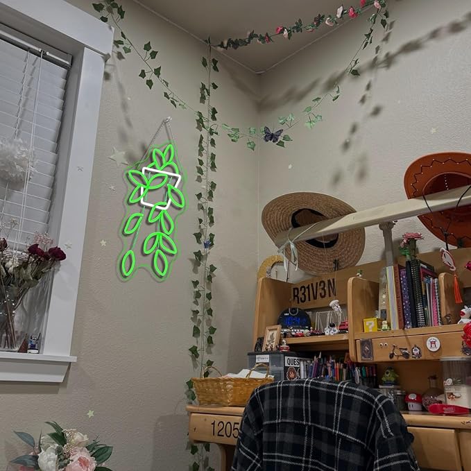Pothos Pots Neon Sign Botanical LED Wall Decor for Plant Shops, Home Gardens & Green Spaces, USB-Powered with Adjustable Brightness Design