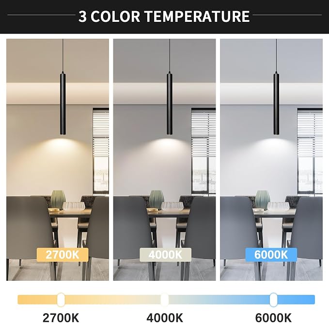 Modern Pendant Lights, 3 Color Temperature LED Dimmable, 3Pack | Pendant Lighting for Kitchen Island,Bar,Bedroom, 15.7inch, ETL, 2700K/4000K/6000K