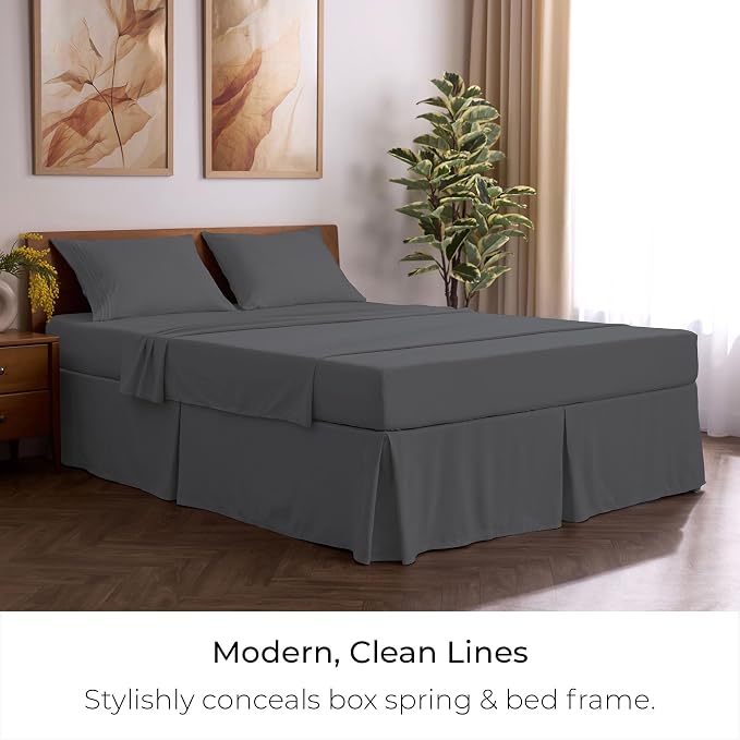 Mellanni Bed Skirt Cal King Size - Tailored Drop Bed Skirting | 15-Inch Pleated Dust Ruffle - Hotel Luxury Bedding - Wrinkle, Fade, Stain Resistant - 1 Bedskirt (Cal King, Gray)