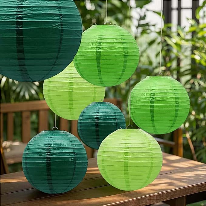 Green Paper Lanterns 12Pcs Hanging Lanterns for Birthday Party, Wedding, Home Decor, Baby Shower Festive Decoration
