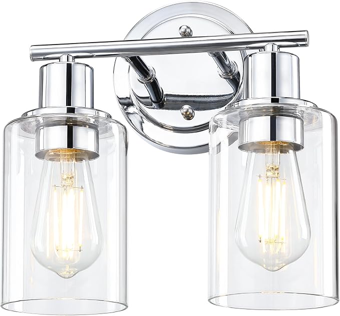 2-Light Chrome Bathroom Vanity Light Fixture Over Mirror,Chrome Vanity Lights for Bathrooms,2 Bulb Bathroom Wall Light Over Sink
