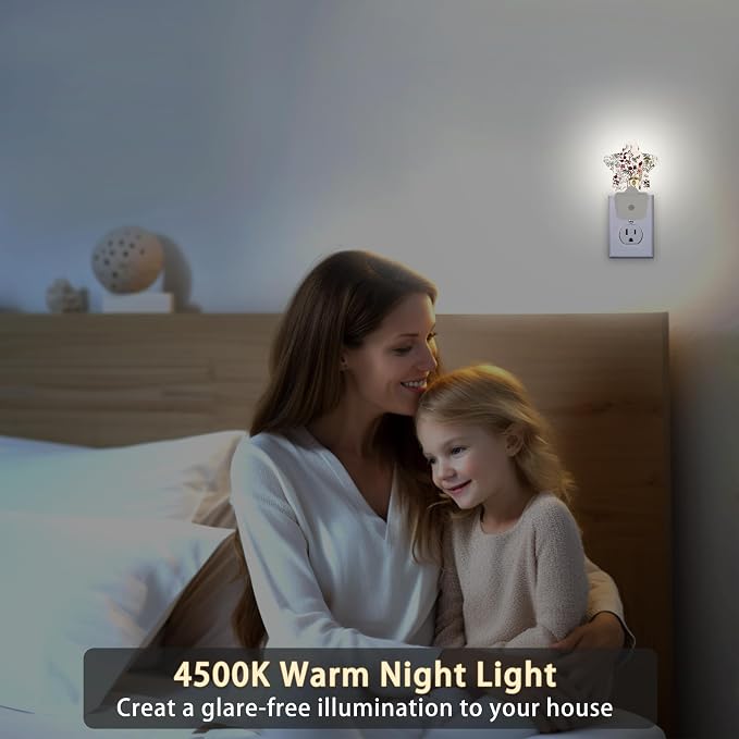 Vintage Flower Night Lights Plug into Wall with Dusk to Dawn Sensor,Lamp for Bedroom Bathroom Hallway Nightlight for Women Girls