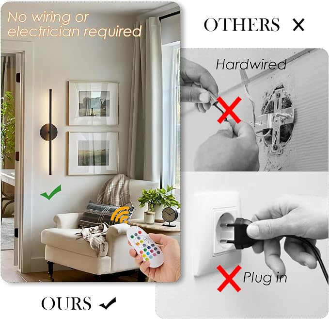 KARTOOSH Battery Operated Wall Sconces Set of Two Wireless Wall Lights | Rechargeable Wall Sconce with Remote 350°Rotate Dimmable RGB 3CCT LED Wall Lamp for Living Room, Bedroom