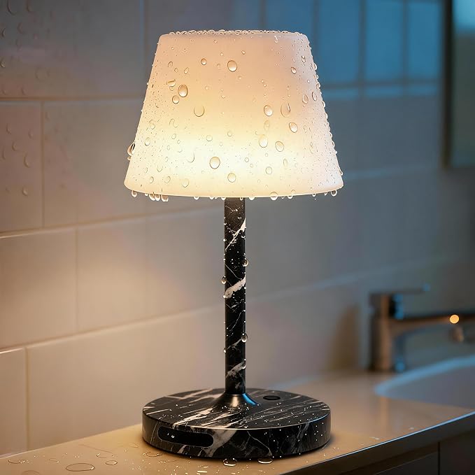 SAIWEYA Outdoor Waterproof Shower Lamp, 5200mAh Rechargeable Bathroom Lamp | IP65 Cordless Shower Light, Touch Dimming, Long-Lasting Battery, Versatile for Patio, Camping, Bathroom, Restaurant & Kitchen
