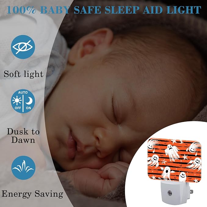 Halloween Funny Ghost Night Light for Kids Girls Boys, Halloween LED Night Light Plug into Wall with Dusk to Dawn Sensor for Bedroom, Hallway, Kitchen, Bathroom, Stairs Decor
