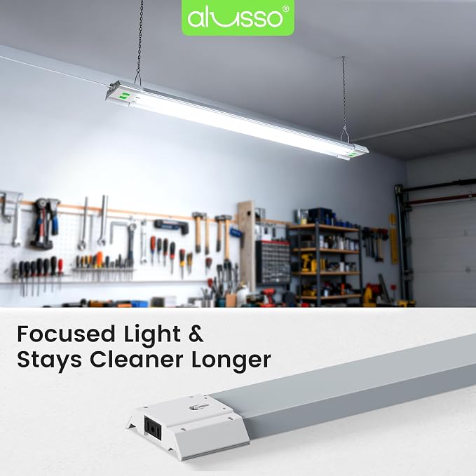 ALUSSO® LED Shop Lights 4FT with Reflector, 5000LM Super Bright, Adjustable 3000K-5000K Color Temperature, 120V, Warm to Cool Daylight Linkable Shop Lights for Workshop/Basement, 4 Pack