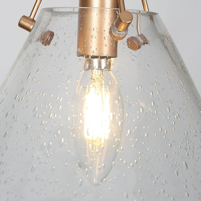 KSANA Pendant Light Fixtures, Gold Pendant Light Kitchen Island 1-Light Seeded Glass Pendant Lighting for Dining Room, Kitchen, Hallway, Bedroom, 7.9" Dia