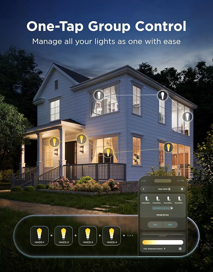 Govee Edison Bulbs, Smart Vintage Light Bulbs, RGB Color Changing and Tunable White, Compatible with Matter, Alexa & Google Assistant, LED Filament Bulb, ST19(58), E26 Base for Kitchen Island, 4 Pack