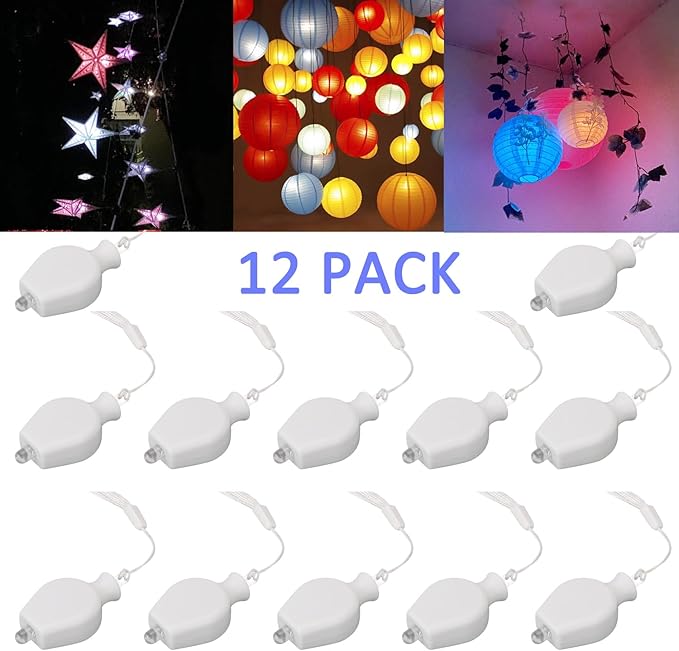 Mini LED Lantern Lights – 12 Pack Battery Operated String Lights for Paper Lanterns, Balloons, Star Decor, and Event Lighting – Warm White Glow