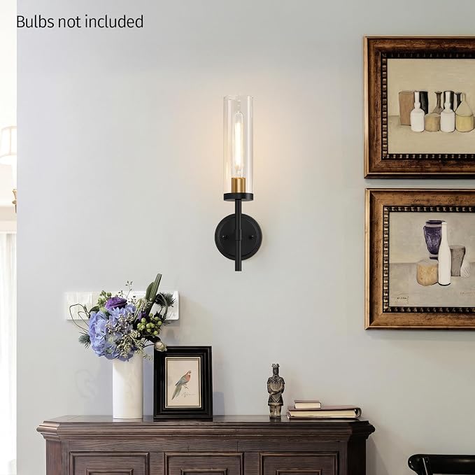 MOKATNG Hardwired Wall Sconces, Black and Gold Bathroom Sconces with Clear Glass, Modern Wall Light Fixtures for Bathroom Mirror Vanity, Living Room, Bedroom, Hallway, Stairway, Cabinet, Foyer