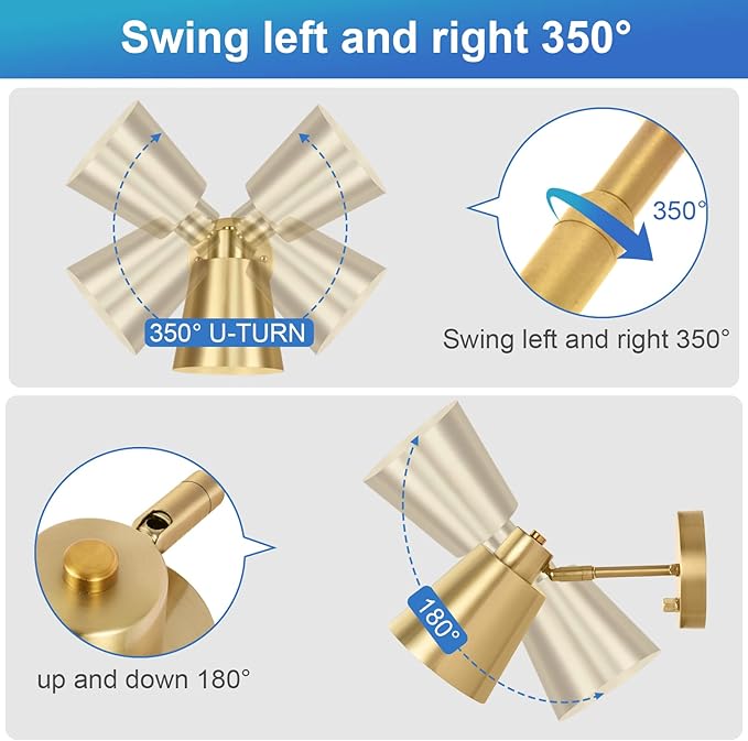 Plug in Wall Sconces with Remote Control, Adjustable Color Temperature 2700K-6000K and Dimmable Wall Sconces Gold Wall Lights with Plug in Cord for Bedroom Bedside Stairway(2 Pack, 2 Bulbs)