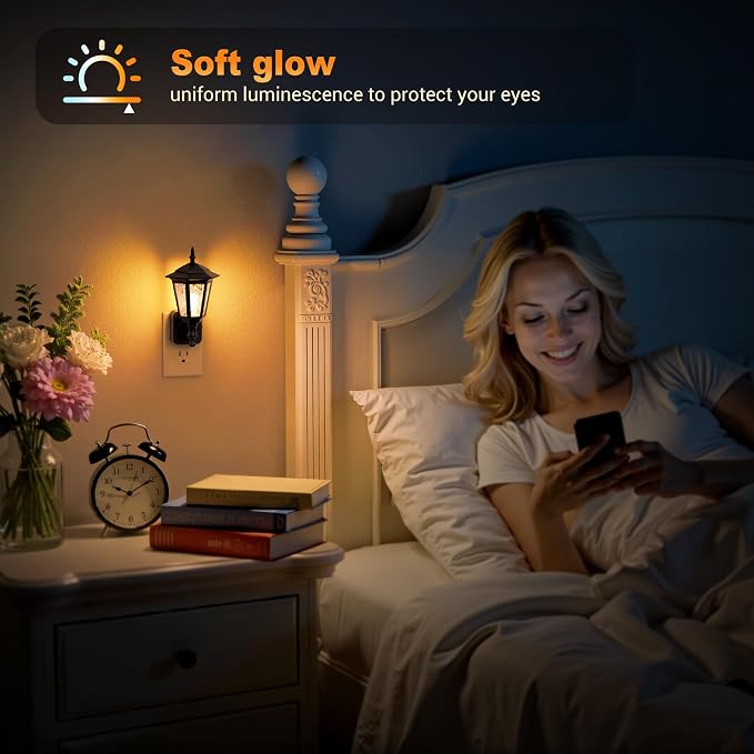 JandCase Night Lights Plug into Wall, 2000K Amber | Dusk to Dawn Sensor, 0-100LM Dimmable Industrial 180°Rotating Night Light for Bedroom, Bathroom, Living Room, Hallway