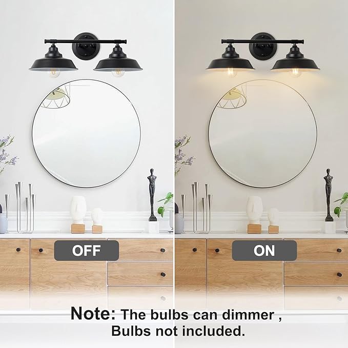 GoYeel Bathroom Light Fixtures 2 Light - 21" Matte Black Vanity Lights for Mirror Rustic Industrial Bathroom Wall Light Fixtures, E26 Bubes