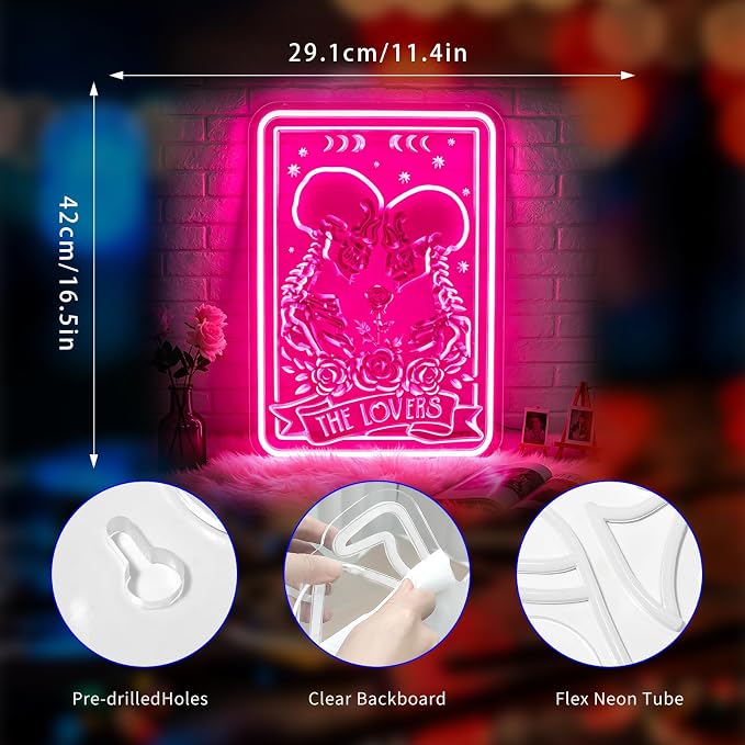 Neon Sign, Skull Neon Signs for Wall Decor LED Signs Neon Light | Skull Lover Neon Sign for Bedroom, Man Cave, Gaming Room, Home Decor, Skeleton Halloween Decor, Pink Decor, Gift, USB Powered