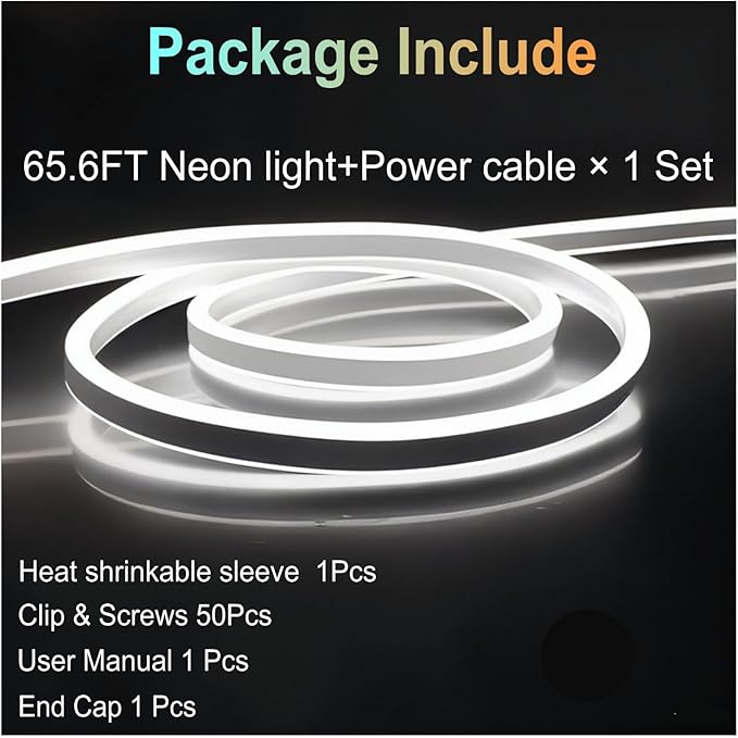 FORT LED Neon Rope Lights White 50FT Flexible AC 110V 120V LED Strip Lights Outdoor Waterproof Plug-Play Neon Strip Lighting Dot Free Cuttable Home Commercial Decor Neon Sign ETL FCC