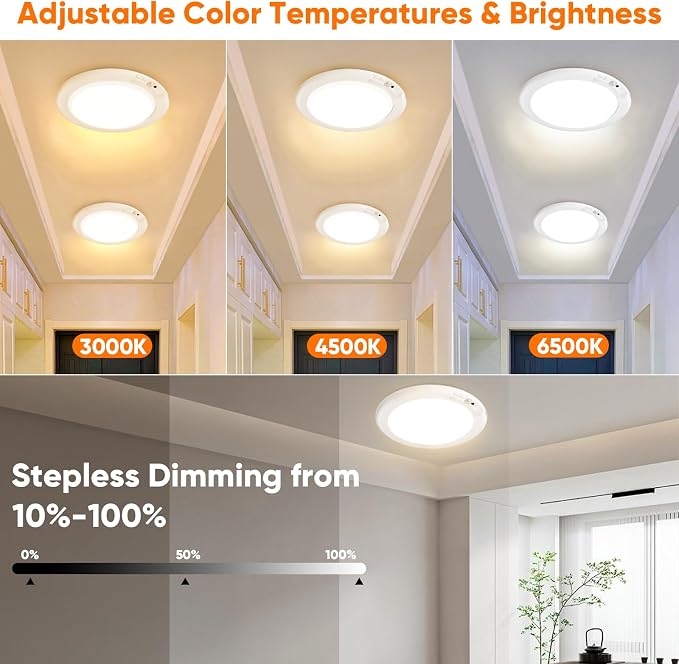 Rechargeable Motion Sensor Ceiling Light, 12000mAh Battery Closet Light | 10" Wireless Battery Powered LED Shower Light, Magnetic Cordless Ceiling Light with Remote, Overhead Lamp for Pantry, 2-Pack