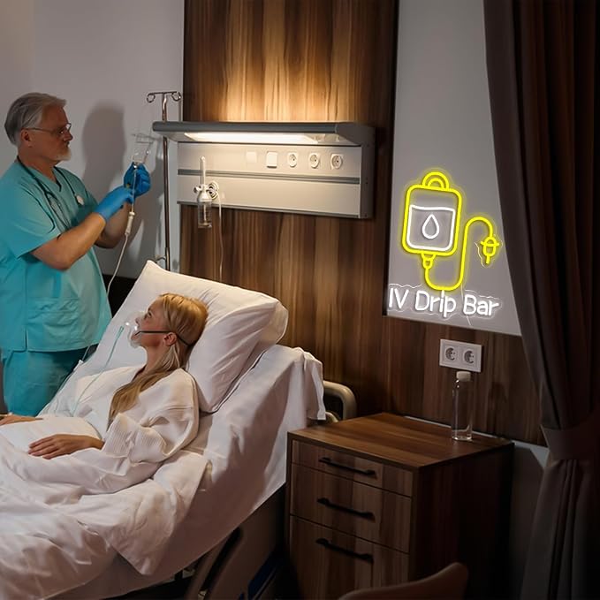 IV Drip Bar Neon Sign - Dual-Tone LED Wall Light with Dimmable Function | USB Powered, Night Light for Medical Offices, IV Therapy Clinics & Home Decor, Easy Installation, Energy Saving