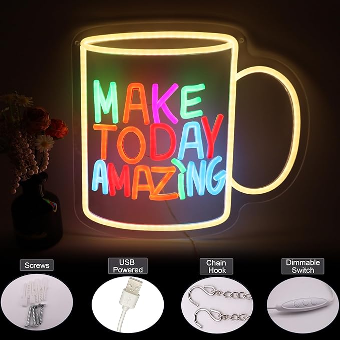 Make Today Amazing LED Neon Sign, Inspirational Wall Decor Dimmable USB Powered Neon Light for Bedroom, Living Room, Office, Bar Decor Holiday Birthday Gift