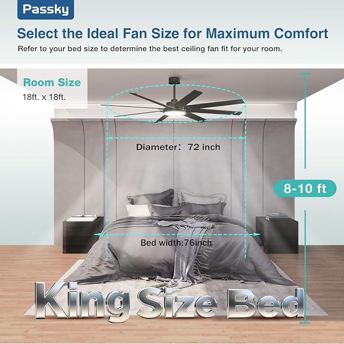 72 inch Ceiling Fans with Lights, Large Modern Ceiling Fan with Light and Remote Control, Reversible, 3CCT, Dimmable, Quiet, Black Ceiling fan For Bedroom, Living Room, Patio Farmhouse, Indoor/Outdoor