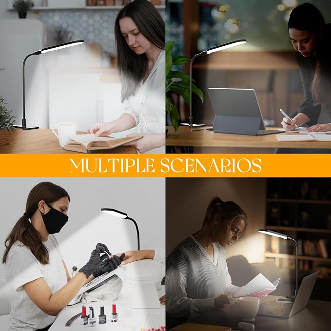 LED Clip on Light, 3 Color Modes & 10 Brightness Levels, 360° Flexible Gooseneck Clamp Lamp, Ultra Wide Brightness Range, USB Eye-Caring Table Light for Home Office/Reading/Painting, Black