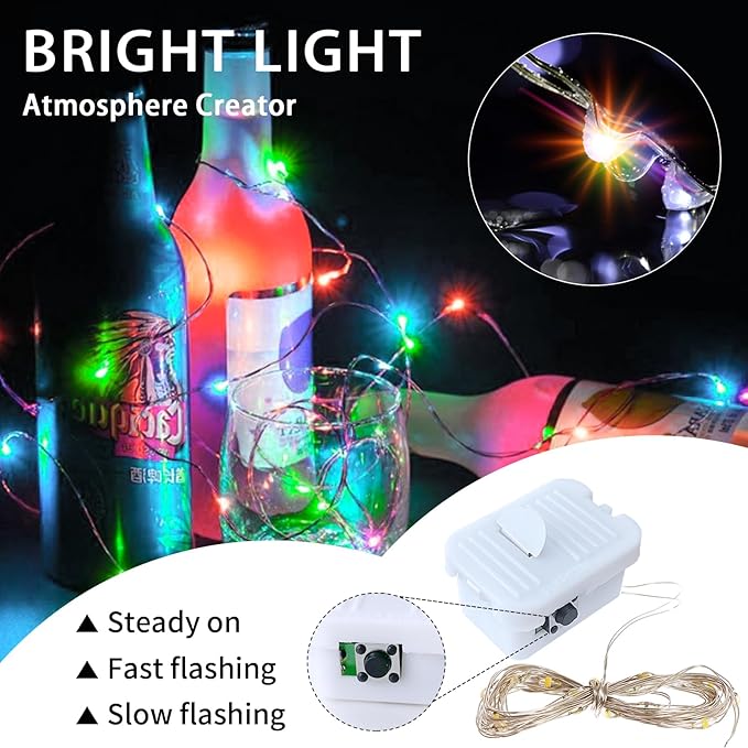50 Pack Multicolor Fairy Lights Battery Operated, 7ft 20 LED Mini String Twinkle Lights for Easter Valentine's Day Christmas Halloween Mason Jars Centerpiece Table Decorations (50, Multicolor)