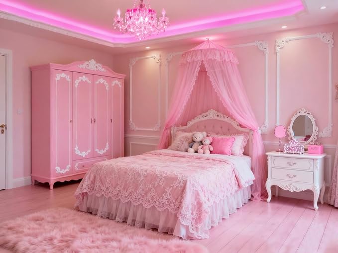Pink Led Lights Strip Valentines Galentines Day Decor Rope Lights Easy DIY Princess Bedroom Cuttable Strip Lights for Baby Room Bathroom Living Room Kitchen Ceiling Wall Vanity Mirror Decoration