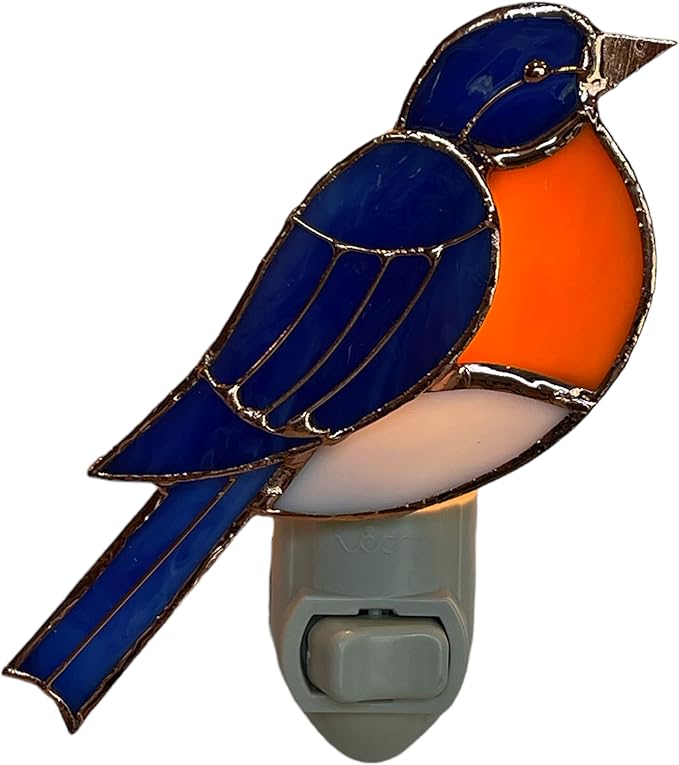 Gift Essentials Bluebird Plug in Night Light - Stained Glass Nightlight with On/Off Rocker Switch - Includes One 4 Watt Replaceable Incandescent Warm Glow Bulb