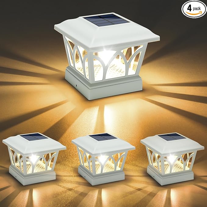 VOLISUN Solar Fence Post Cap Lights, Edison LED 2 Modes 4Pack,Slate White | Solar powered lights fit 4x4/6x6 posts, ideal for garden, deck, mailbox, yard & porch outdoor decoration