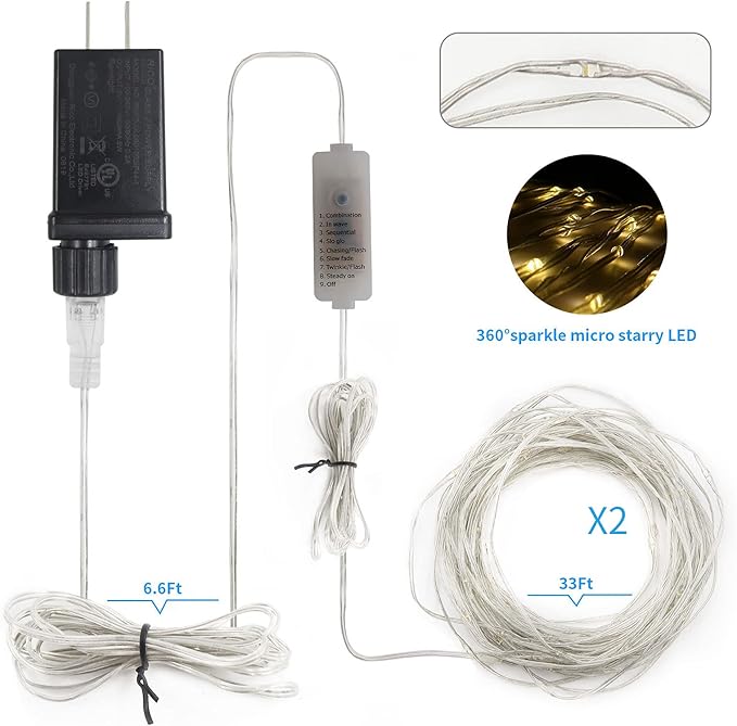 2 Pack Fairy String Lights Plug in, 33Ft 100 Micro Starry LED Twinkle Fairy Lights IP68 Full Waterproof with Remote for Bedroom Garden Christmas Decor (Warm White)