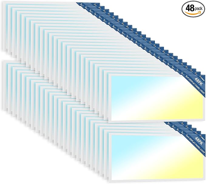Amico 48 Pack 2x4 LED Flat Panel Light Fixture, 6250 LM, 4000K/5000K/6500K, 30W/40W/50W, Dimmable 0-10V, LED Drop Ceiling Lights for Office Commercial Use, Dustproof ETL Listed, FCC, DLC