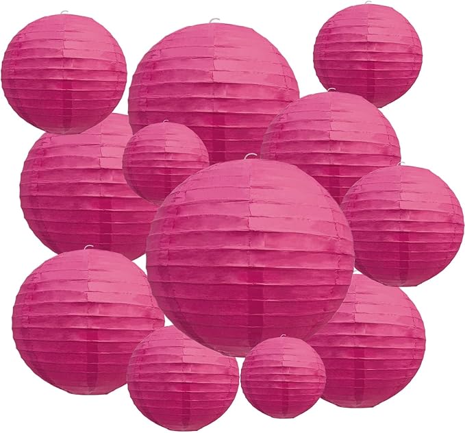 20Pcs Fuchsia Paper Lanterns for Parties, 6” 8” 10” 12” Chinese Asian Hanging Round Paper Lanterns for Birthday Wedding Halloween Christmas Home Decor Party Decor