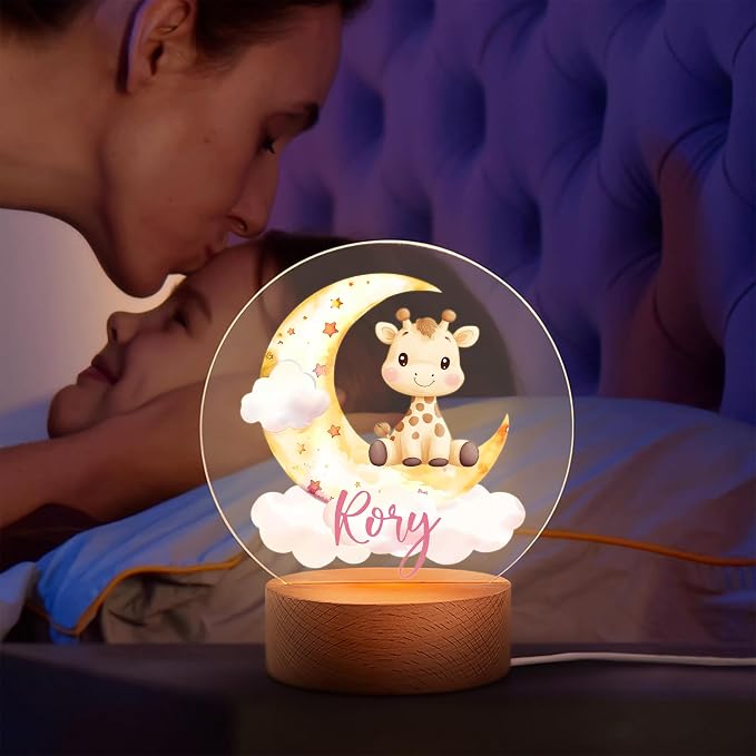 Personalized Cute Animals Acrylic Night Light, Custom Name LED Light for Nursery 48 Patterns Option Gift for Kids