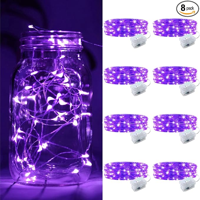 ZGWJ 8 Pack Purple Fairy Lights, Mini String Lights | Battery Operated 7 FT 20 LED Waterproof 3 Modes for DIY, Parties, Wedding, Halloween, Christmas Decoration