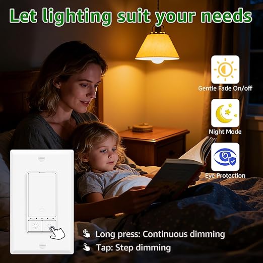 Greencycle Smart Dimmer Switch,20PK Single Pole, Needs Neutral Wire,2.4GHz WiFi Light Switch,Work with Alexa and Google Home, ETL Certified,No Hub Required,for Dimmable 150W LED CFL,600W Incandescent