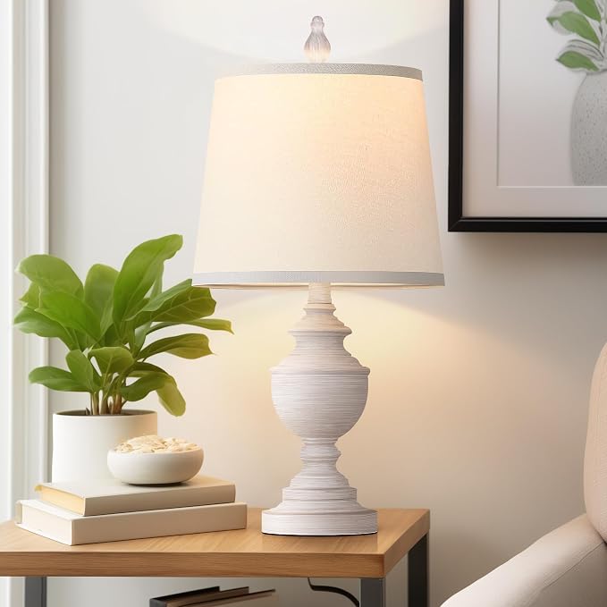 Retro Table Lamps Set of 2, Bedside Lamp for Bedroom Rustic Farmhouse Table Lamps for Living Room, 22" Vintage Nightstand Lamps with White Shades, White