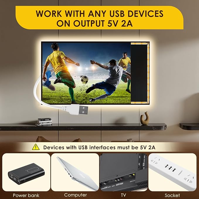5V USB 6.56ft LED Light Strip, COB LED Strip Lights, High Brightness Tape Lights, Day White 5000K LED Strip Lights for TV,Cabinet, Kitchen,Living Room and Shelving