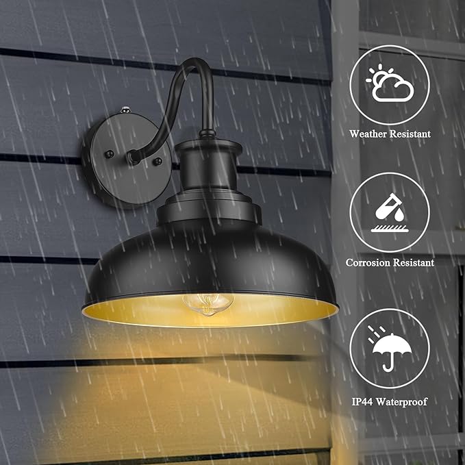 Dusk to Dawn Outdoor Barn Lights Outdoor Wall Sconces Farmhouse Exterior Wall Mount Light Vintage Outside Lighting Fixture Industrial Black Lanterns for Porch Garage Shed Patio, 2 Pack