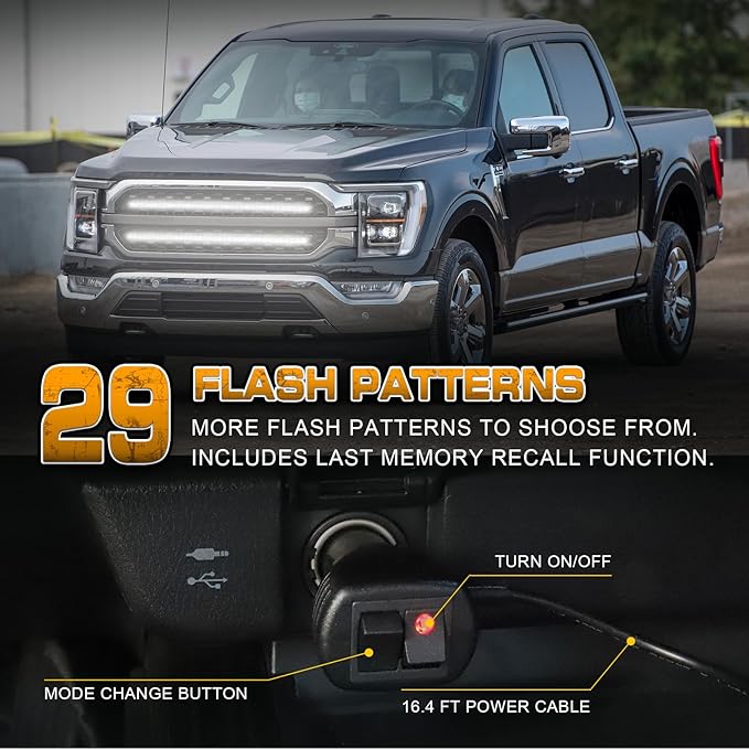 XRIDONSEN 2PCS 24 inch Truck Grill Strobe Lights Strip 288 LED White Emergency Lights Tailgate/Rear window/Grille Lights Flashing Warning Caution Safety Light for Plow Trucks Construction Vehicles SUV