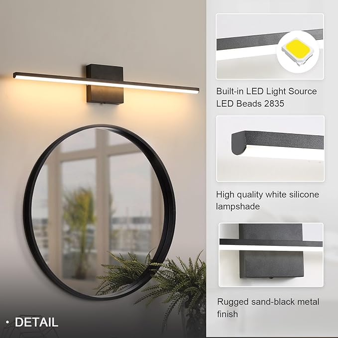 Modern Bathroom Vanity Light 16 Inch, 14W Black Bathroom Light Fixture Over Mirror, Dimmable 5CCT LED Wall Sconce Lighting for Restroom Mirro