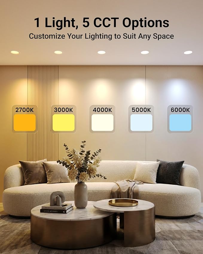 Sunco 36 Pack 5CCT LED Recessed Lighting 6 Inch, 1200 LM High Brightness, Ultra Thin Flat Can Lights, 2700K/3000K/4000K/5000K/6000K Selectable, Dimmable, 15W, Retrofit Installation - UL Listed