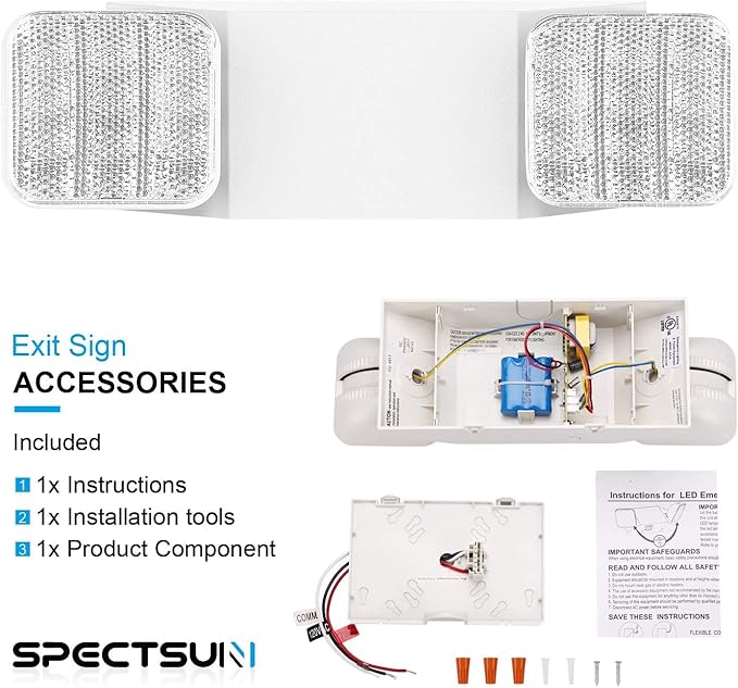 SPECTSUN 10 Pack LED Emergency EXIT Sign Lighting Combo- 120-277V Emergency Exit Lights for Home Power Failure-UL 924 Certified Commercial Emergency Light Fixtures,Ebulb Emergency Power