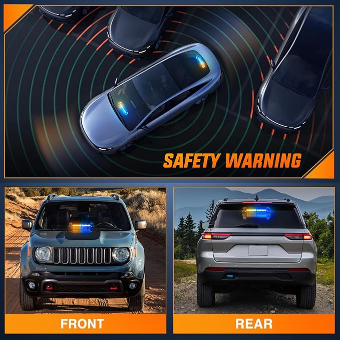 Nilight 12LED Traffic Advisor Strobe Light Bar Amber Blue Emergency Warning Hazard Safety Dash Front/Rear Windshield Flashing Lights for Cars Trucks Police Firefighter Plow Construction Vehicles