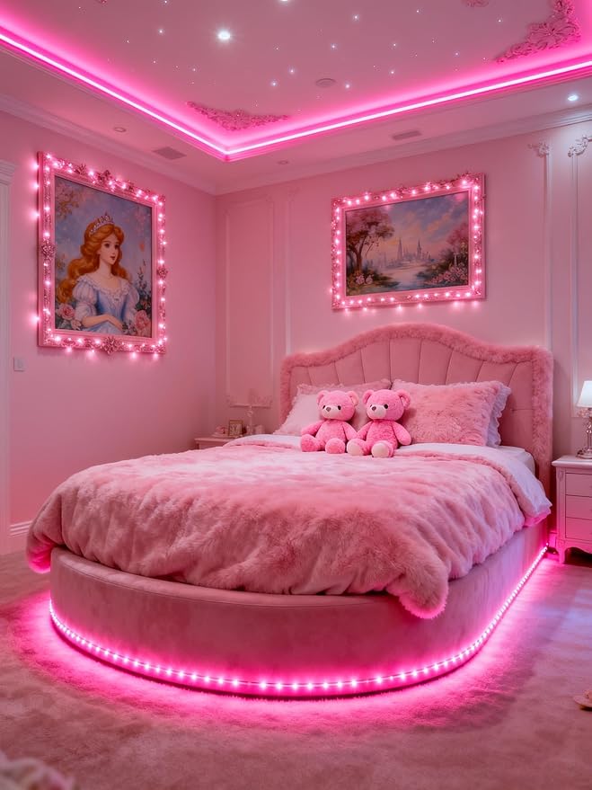 Pink Led Lights Strip Valentines Galentines Day Decor Rope Lights Easy DIY Princess Bedroom Cuttable Strip Lights for Baby Room Bathroom Living Room Kitchen Ceiling Wall Vanity Mirror Decoration