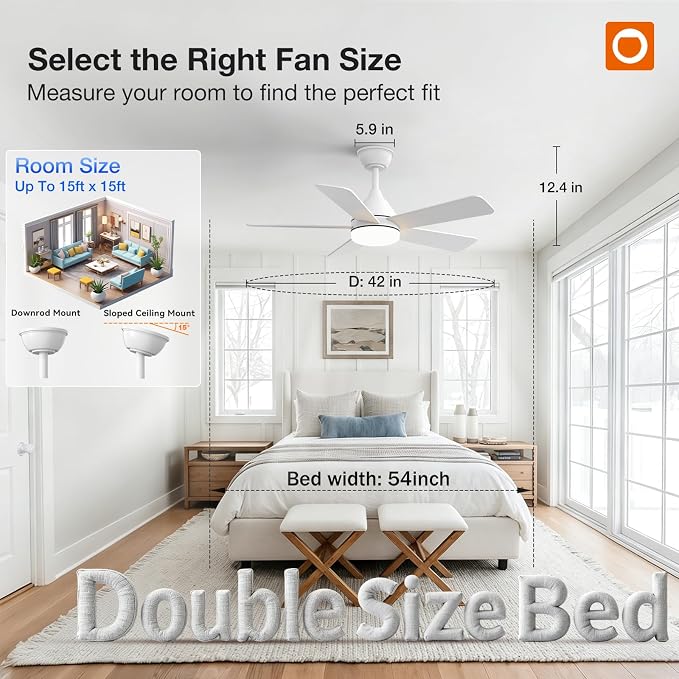 addlon 42 Inch White Ceiling Fans with Lights and Remote | Reversible DC motor, 6-speed, Timer, 3CCT Dimmable, Quiet, Small Ceiling Fan for Bedroom, Living Room, Indoor/Outdoor Use